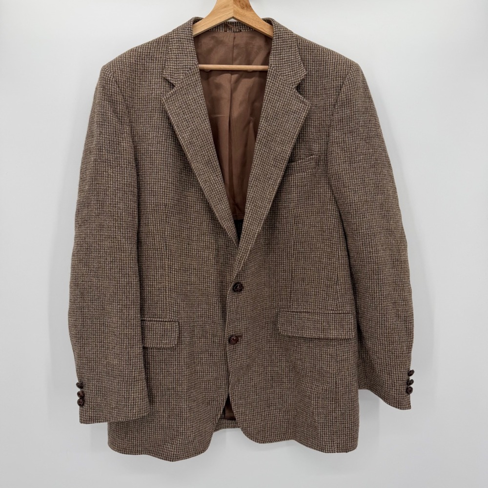 Vintage Austin Manor Brown Houndstooth 100% Wool Blazer Sport Coat 44R